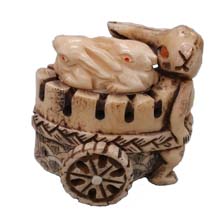 OX BONE CARVED RABBIT PULL CARTS